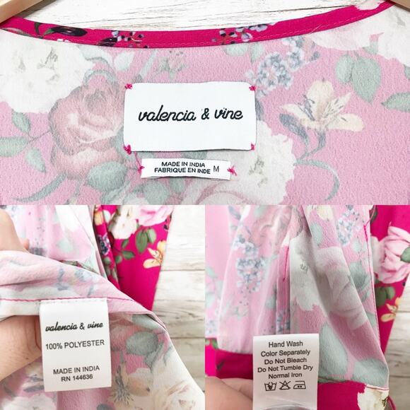 Valencia & Vine Floral Wrap Blouse Pink Puff Sleeve Preppy Twee Romantic Size M - Picture 11 of 12